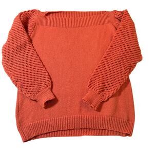 SHEIN Knit Sweater Womens L Orange Open Knit Sleeve Pullover